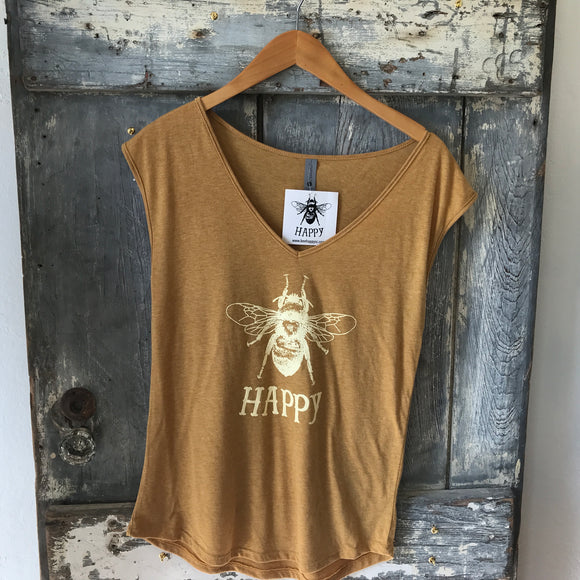Bee Happy/Grateful V-neck Tee